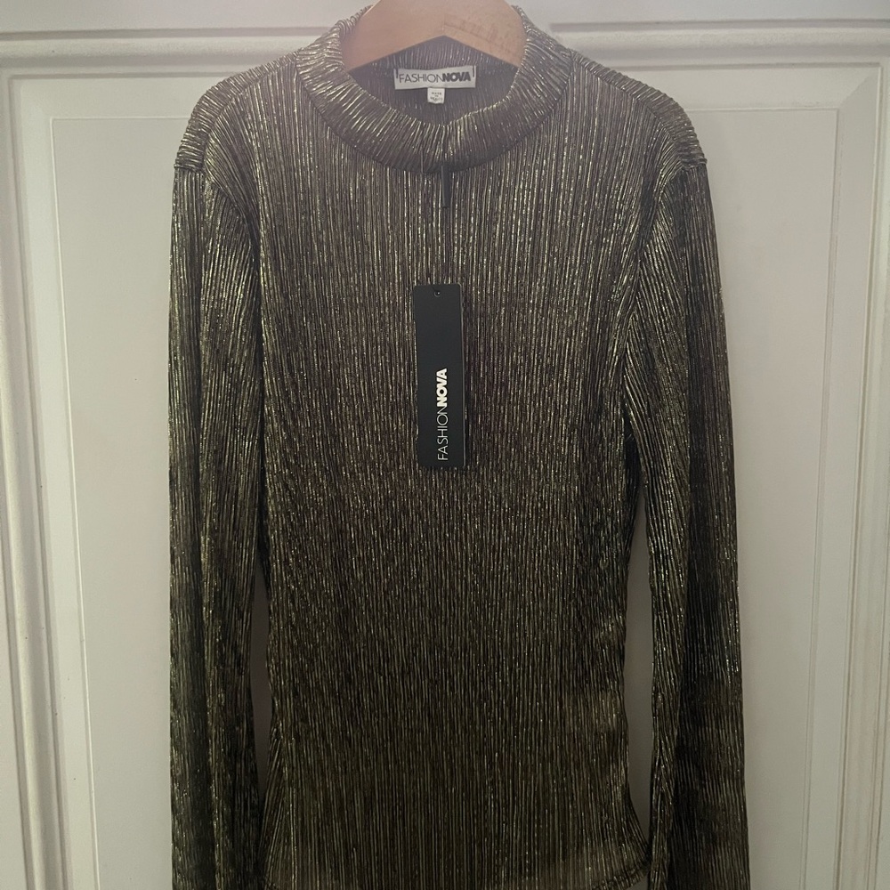 Fashion Nova Gold Cowl Neck Sweater with Luxurious Sheen
